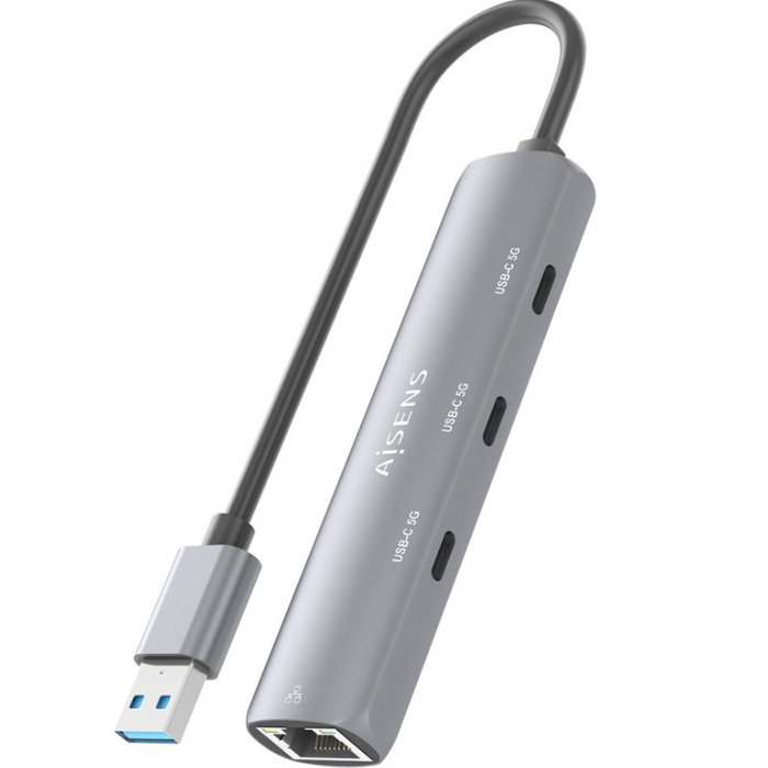 Aisens USB-A Docking Station Ethernet Gigabit y 3x USB-C, Gris